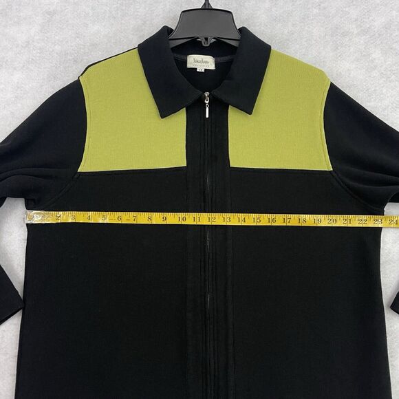 Neiman Marcus Exclusive Jacket 1X Black Green Colorblock Zip Cotton USA - Picture 5 of 12